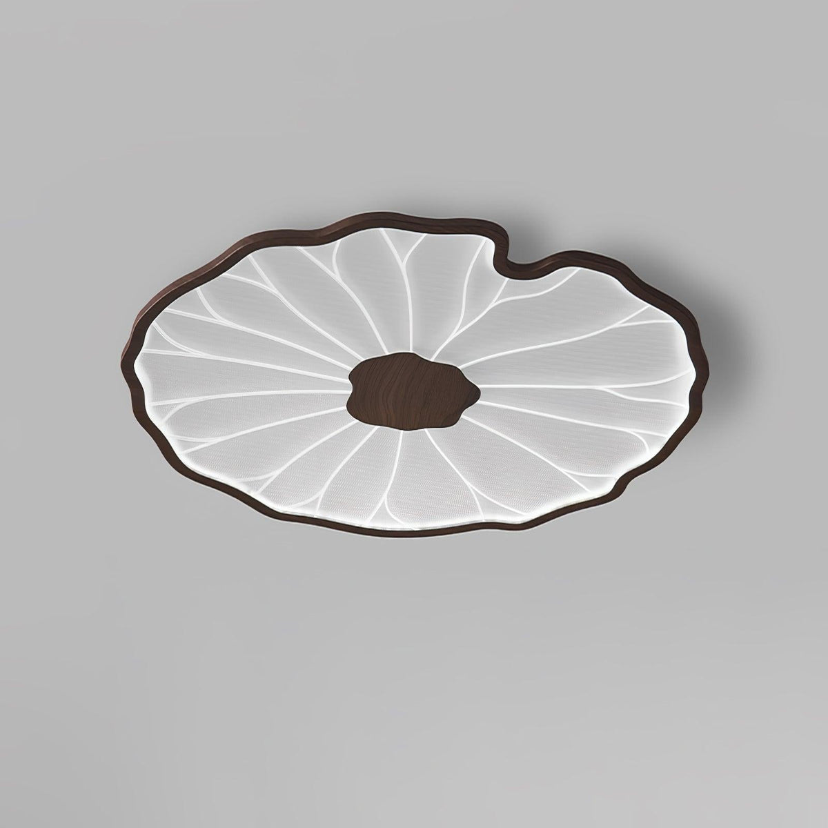 Lotus Leaf Acrylic Ceiling Lamp ? 28.3″ x H 1.6″ / Dia 72cm x H 4cm / Hydrographic Walnut Wood Grain Finish / Warm