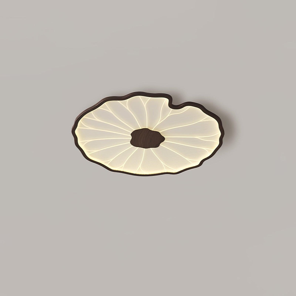 Lotus Leaf Acrylic Ceiling Lamp ? 11.8″ x H 1.6″ / Dia 30cm x H 4cm / Hydrographic Walnut Wood Grain Finish / Warm