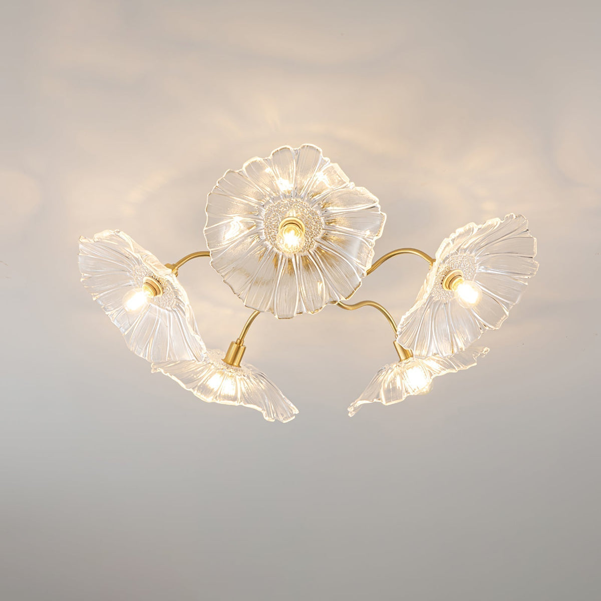 Lotus Leaf Glass Ceiling Lamp 5 heads ? 39.4″ x H 10.3″ / Dia 100cm x H 26cm / Gold + Clear Ceiling lamp