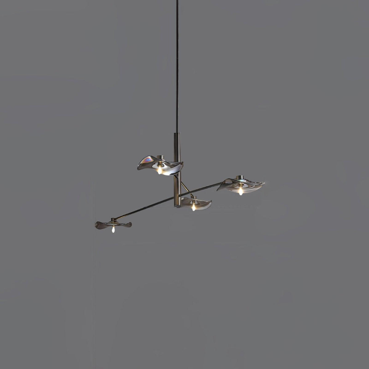 Lotus Leaves Glass Chandelier 4 Lamps ? 39.4″ x H 7.9″ / Dia 100cm x H 20cm / Black / Smoke gray glass Pendant light