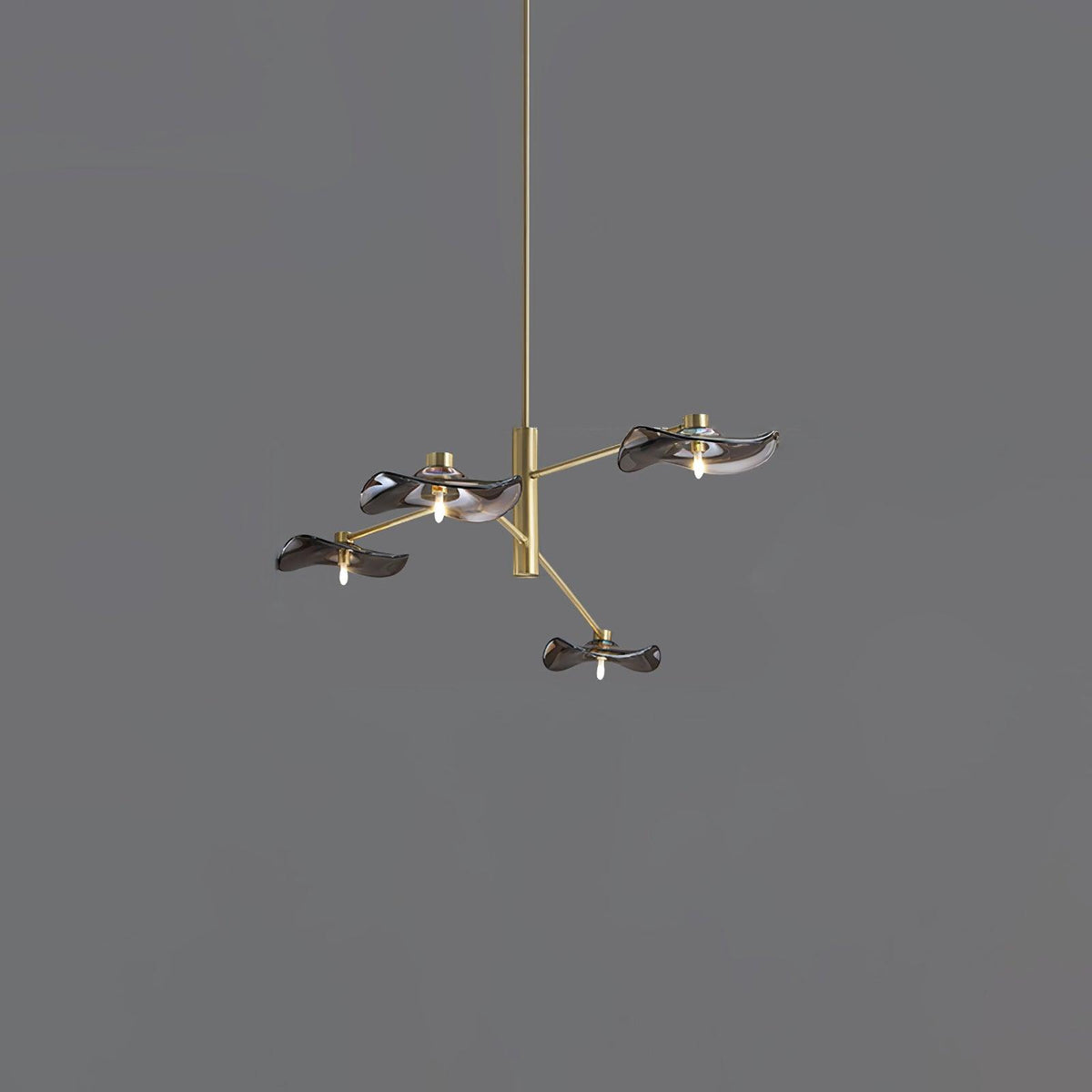 Lotus Leaves Glass Chandelier 4 Lamps ? 39.4″ x H 7.9″ / Dia 100cm x H 20cm / Gold / Smoke gray glass Pendant light