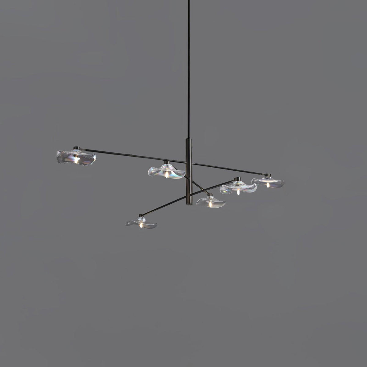 Lotus Leaves Glass Chandelier 6 Lamp ? 47.2″ x H 11.8″ / Dia 120cm x H 30cm / Black / Clear glass Pendant light