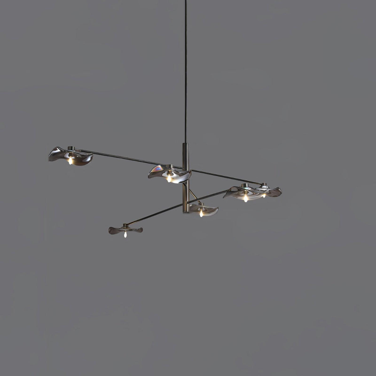 Lotus Leaves Glass Chandelier 6 Lamp ? 47.2″ x H 11.8″ / Dia 120cm x H 30cm / Black / Smoke gray glass Pendant light