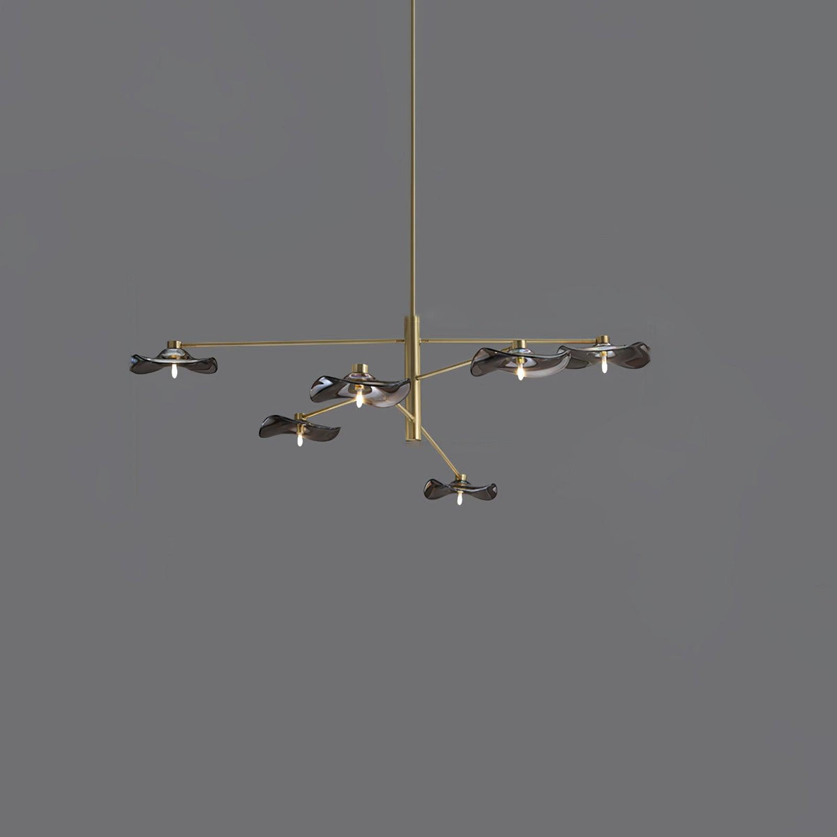 Lotus Leaves Glass Chandelier 6 Lamp ? 47.2″ x H 11.8″ / Dia 120cm x H 30cm / Gold / Smoke gray glass Pendant light