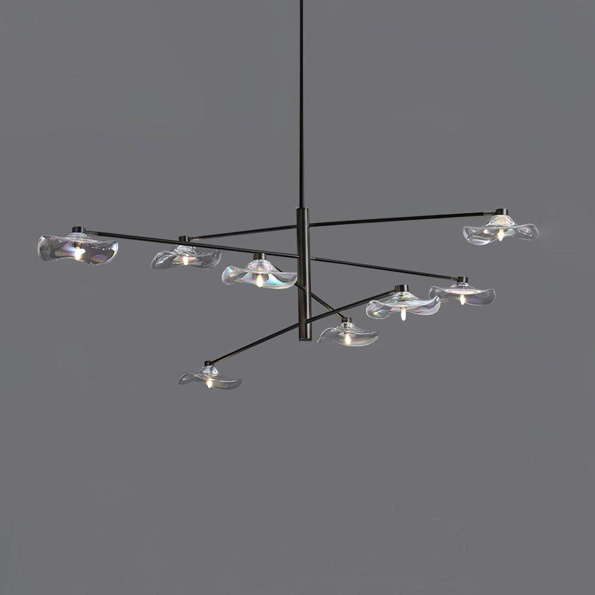 Lotus Leaves Glass Chandelier 8 Lamps ? 47.2″ x H 15.7″ / Dia 120cm x H 40cm / Black / Clear glass Pendant light