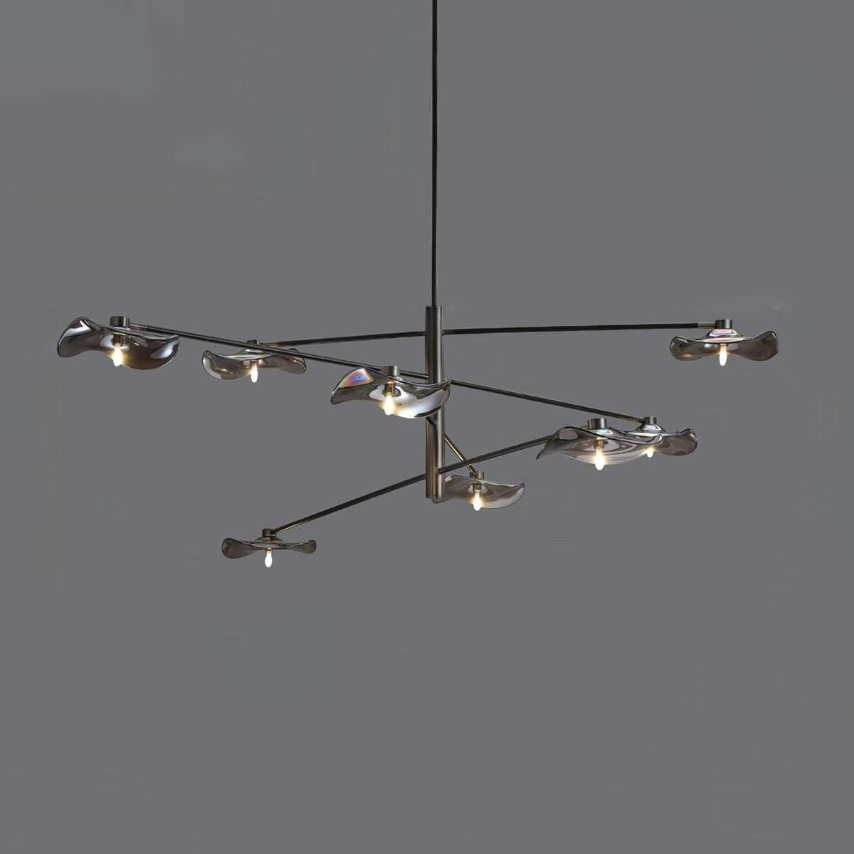 Lotus Leaves Glass Chandelier 8 Lamps ? 47.2″ x H 15.7″ / Dia 120cm x H 40cm / Black / Smoke gray glass Pendant light