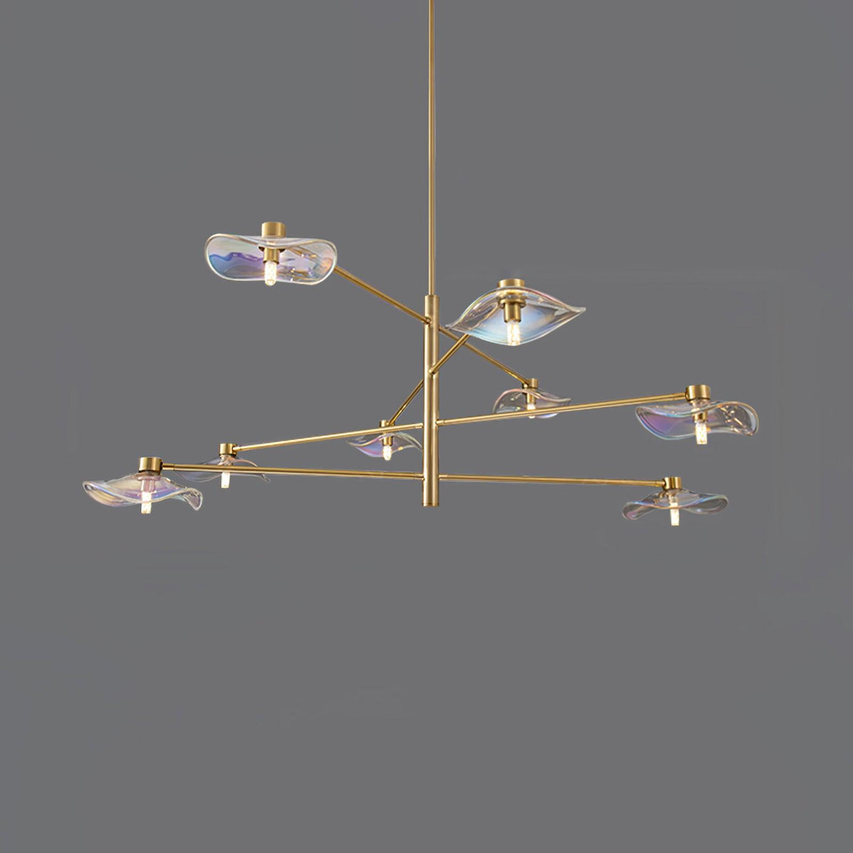 Lotus Leaves Glass Chandelier 8 Lamps ? 47.2″ x H 15.7″ / Dia 120cm x H 40cm / Gold / Clear glass Pendant light