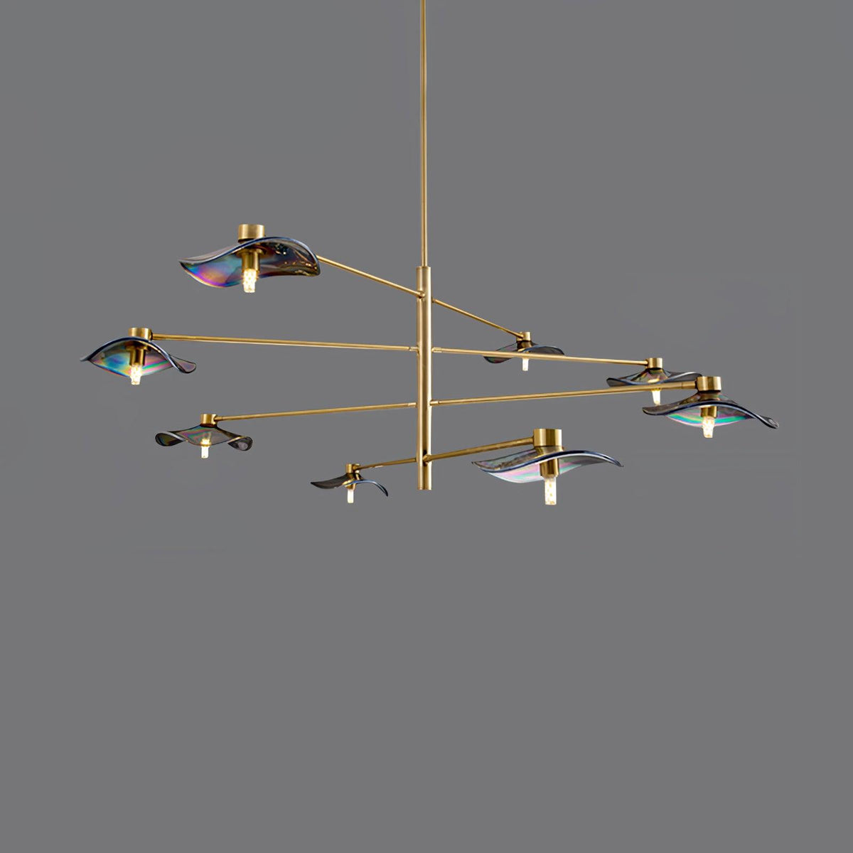 Lotus Leaves Glass Chandelier 8 Lamps ? 47.2″ x H 15.7″ / Dia 120cm x H 40cm / Gold / Smoke gray glass Pendant light