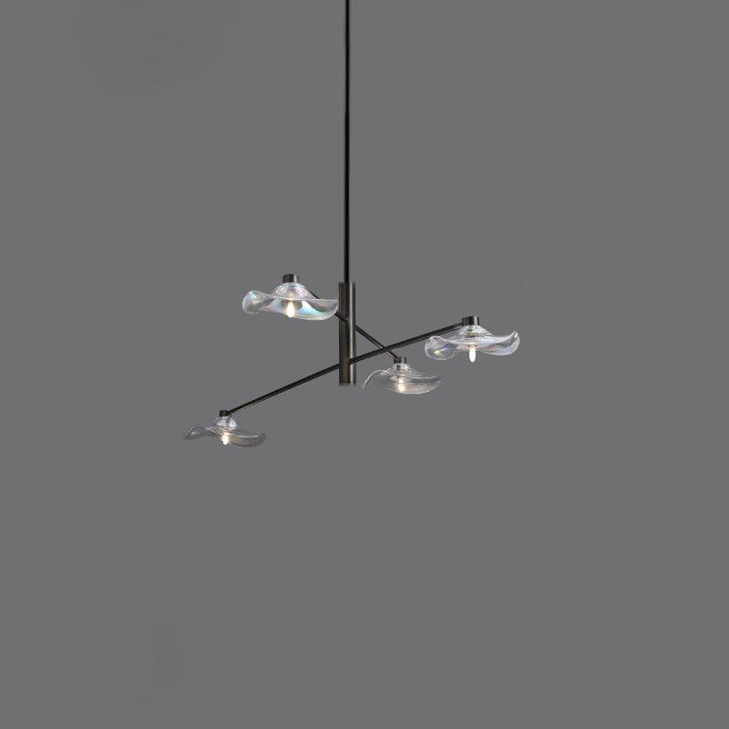 Lotus Leaves Glass Chandelier 4 Lamps ? 39.4″ x H 7.9″ / Dia 100cm x H 20cm / Black / Clear glass Pendant light