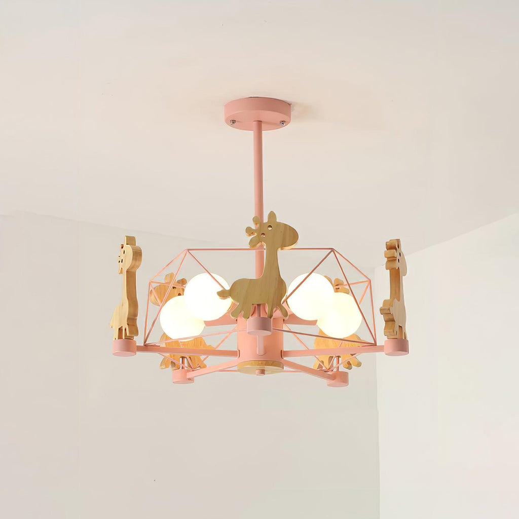 Lovely Deer Wooden Chandelier ? 20.8″ x H 18.5″ / Dia 53cm x H 47cm / Pink & Natural wood Chandelier