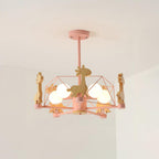 Lovely Deer Wooden Chandelier ? 20.8″ x H 18.5″ / Dia 53cm x H 47cm / Pink & Natural wood Chandelier