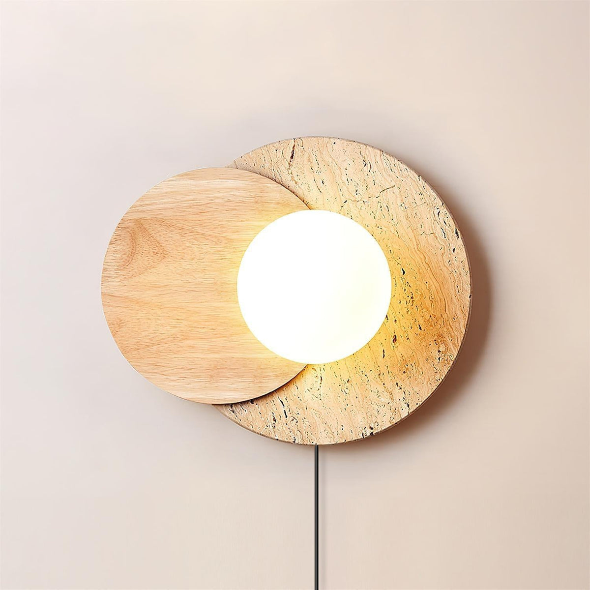 Lunar Eclipse Plug-in Wall Lamp ? 11.8″ x H 9.8″ / Dia 30cm x H 25cm / Wood Color & Beige / US Plug Wall lamp