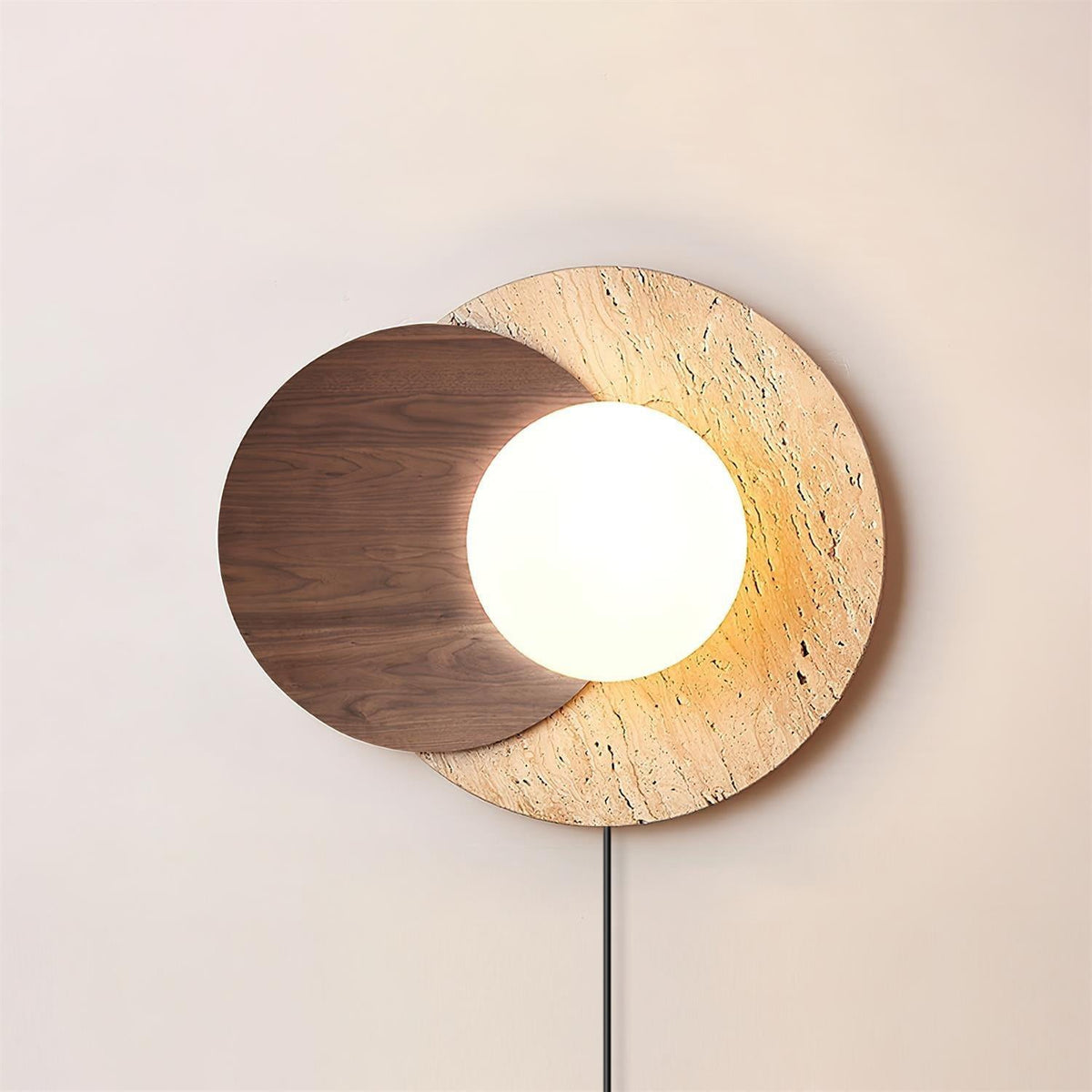 Lunar Eclipse Plug-in Wall Lamp ? 11.8″ x H 9.8″ / Dia 30cm x H 25cm / Walnut Color & Beige / US Plug Wall lamp