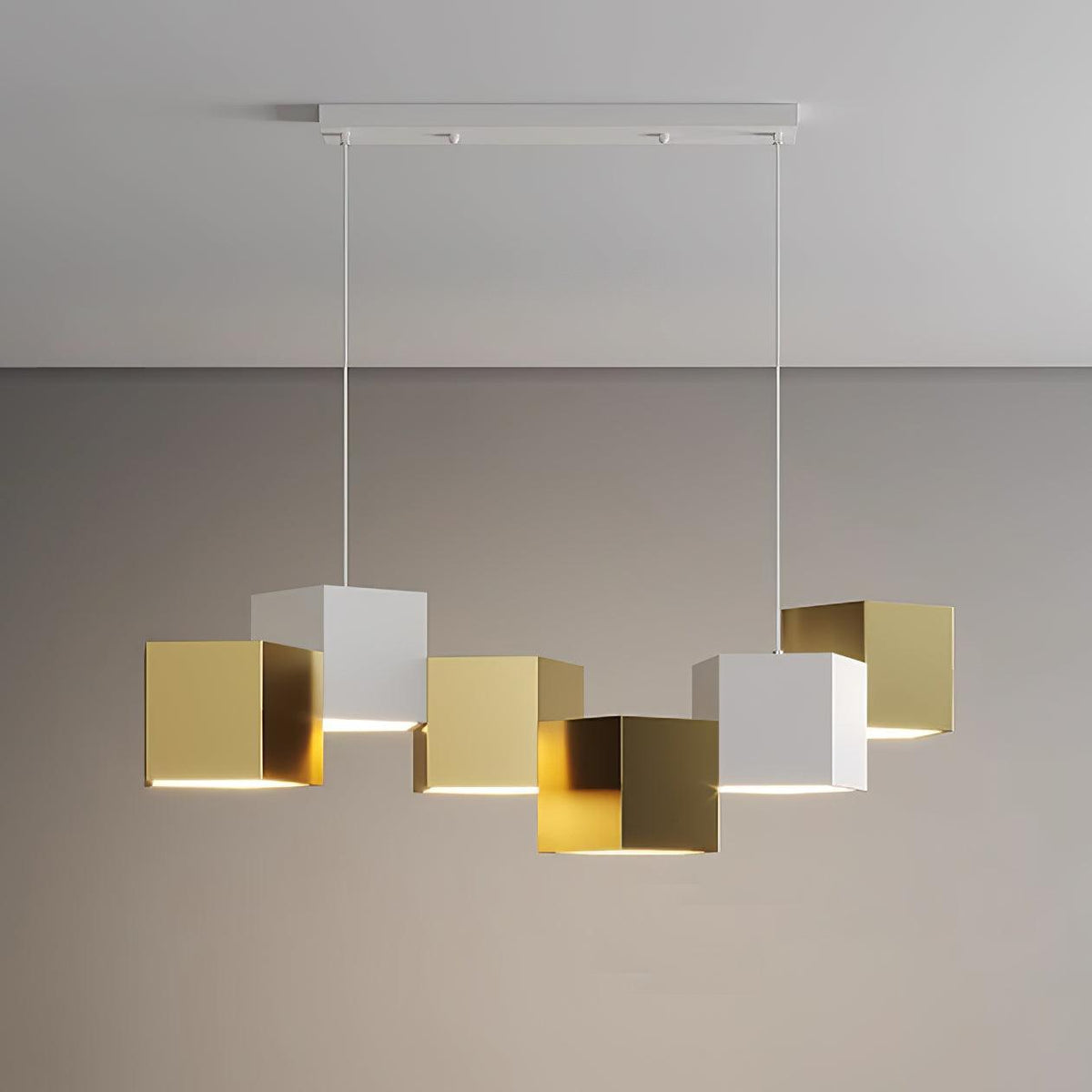 Magic Cube Pendant Lamp L 31.4″ x W11″ x H 27.5″ / L 80cm x W 28cm x H 70cm / Gold & White / Warm White Pendant light