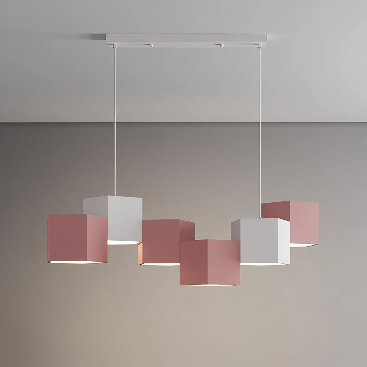 Magic Cube Pendant Lamp L 31.4″ x W11″ x H 27.5″ / L 80cm x W 28cm x H 70cm / Pink & White / Warm White Pendant light