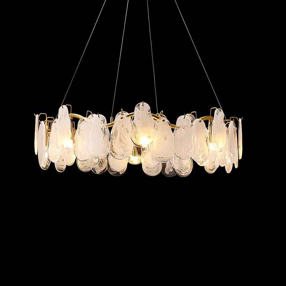 Mahina Cloud Chandelier ∅ 33.4″ x H 10.2″ / Dia 85cm x H 26cm / Gold & White Glass Chandelier