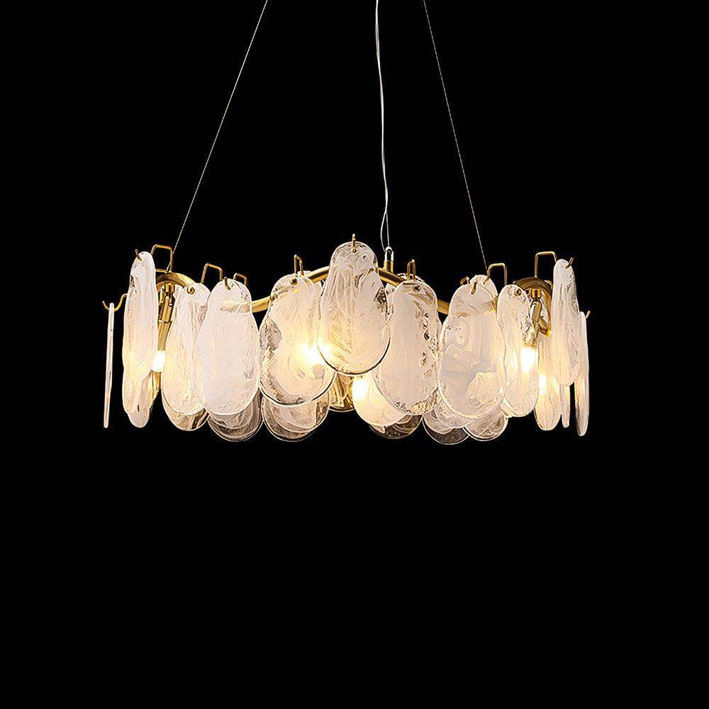 Mahina Cloud Chandelier ∅ 26″ x H 10.2″ / Dia 65cm x H 26cm / Gold & White Glass Chandelier