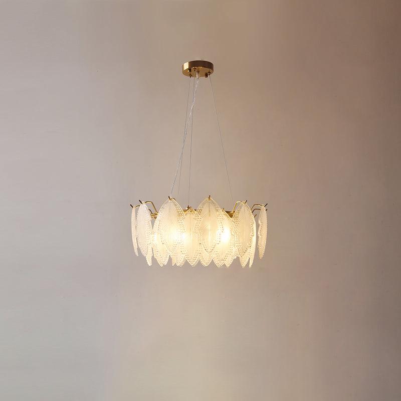 Maple Leaf Glass Chandelier ∅ 19.7″ x H 8.3″ / Dia 50cm x H 21cm / Frosted white glass Chandelier