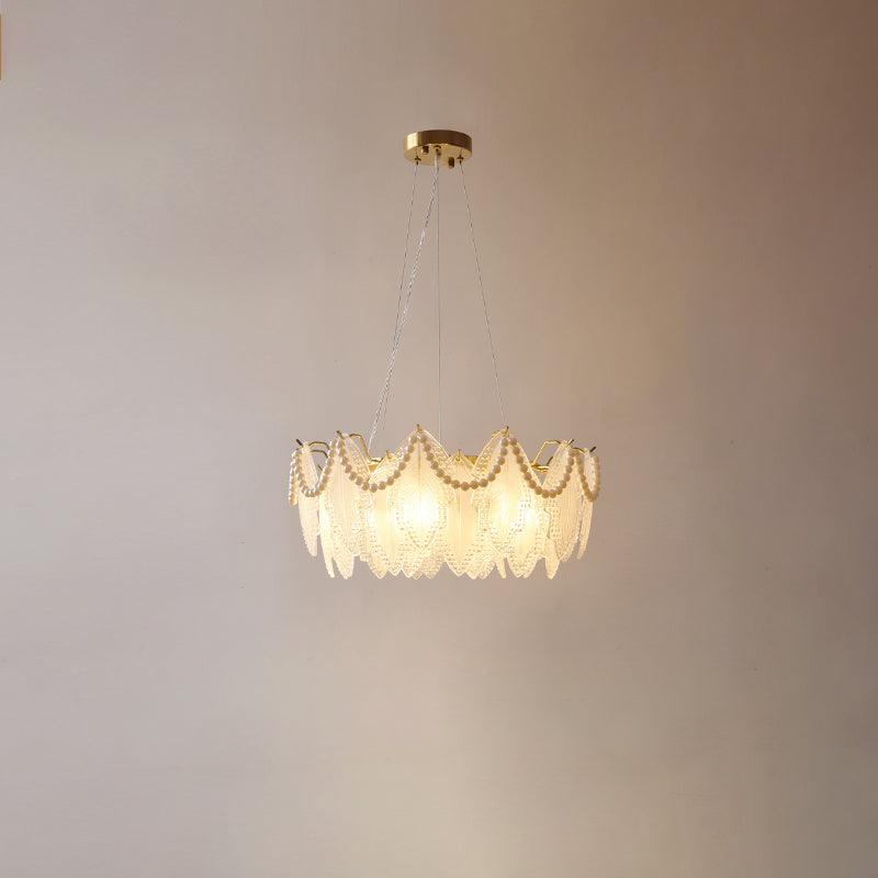 Maple Leaf Glass Chandelier ∅ 19.7″ x H 8.3″ / Dia 50cm x H 21cm / Pearl style: Frosted white glass Chandelier