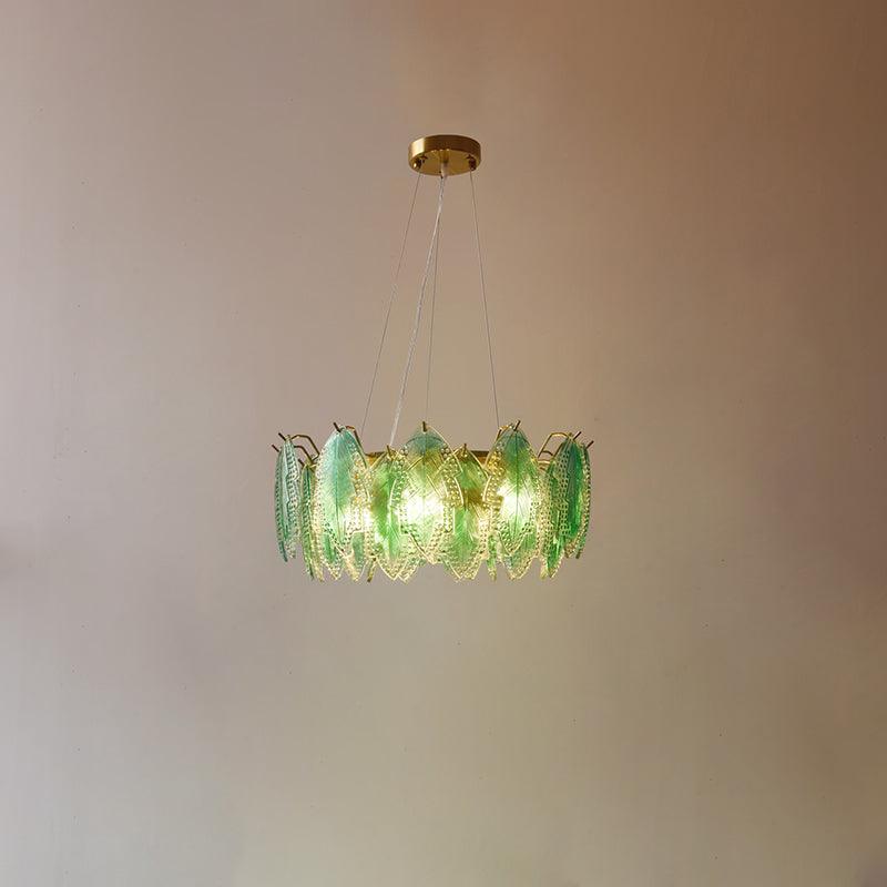 Maple Leaf Glass Chandelier ∅ 19.7″ x H 8.3″ / Dia 50cm x H 21cm / Green glass Chandelier