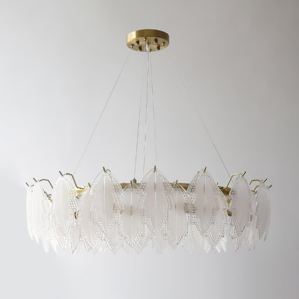 Maple Leaf Glass Chandelier ∅ 31.5″ x H 8.3″ / Dia 80cm x H 21cm / Frosted white glass Chandelier