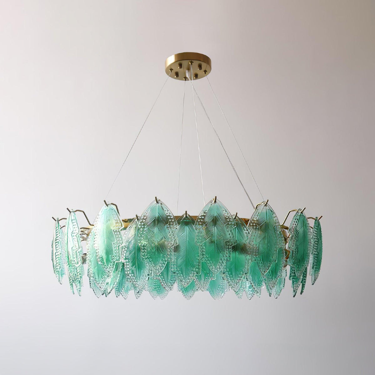 Maple Leaf Glass Chandelier ∅ 31.5″ x H 8.3″ / Dia 80cm x H 21cm / Green glass Chandelier