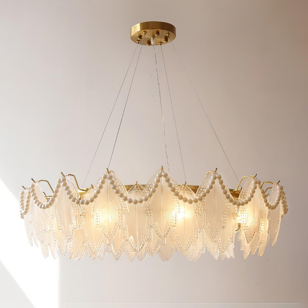Maple Leaf Glass Chandelier ∅ 31.5″ x H 8.3″ / Dia 80cm x H 21cm / Pearl style: Frosted white glass Chandelier