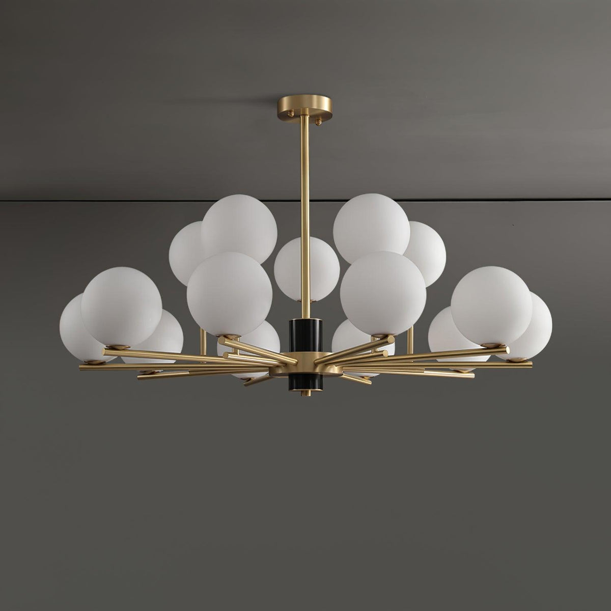 Marais Chandelier 15 Heads ∅ 39.3″ x H 24″/ Dia 100cm x H 61cm / Black & Gold & White Chandelier