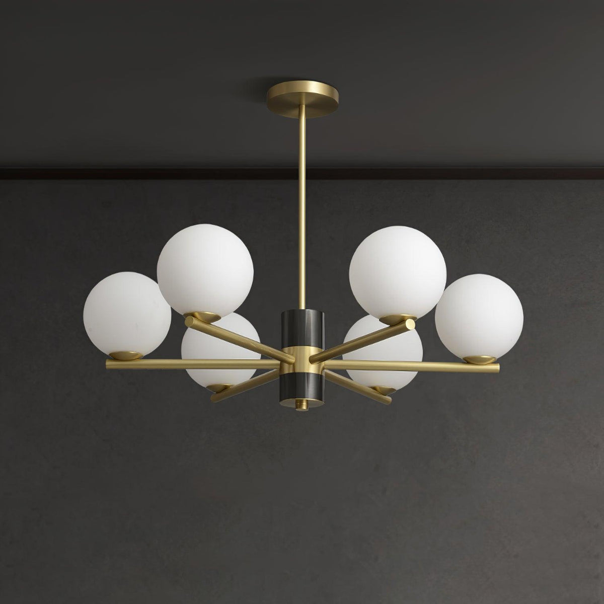 Marais Chandelier 6 Heads ∅ 25.9″ x H 24″ / Dia 66cm x H 61cm / Black & Gold & White Chandelier
