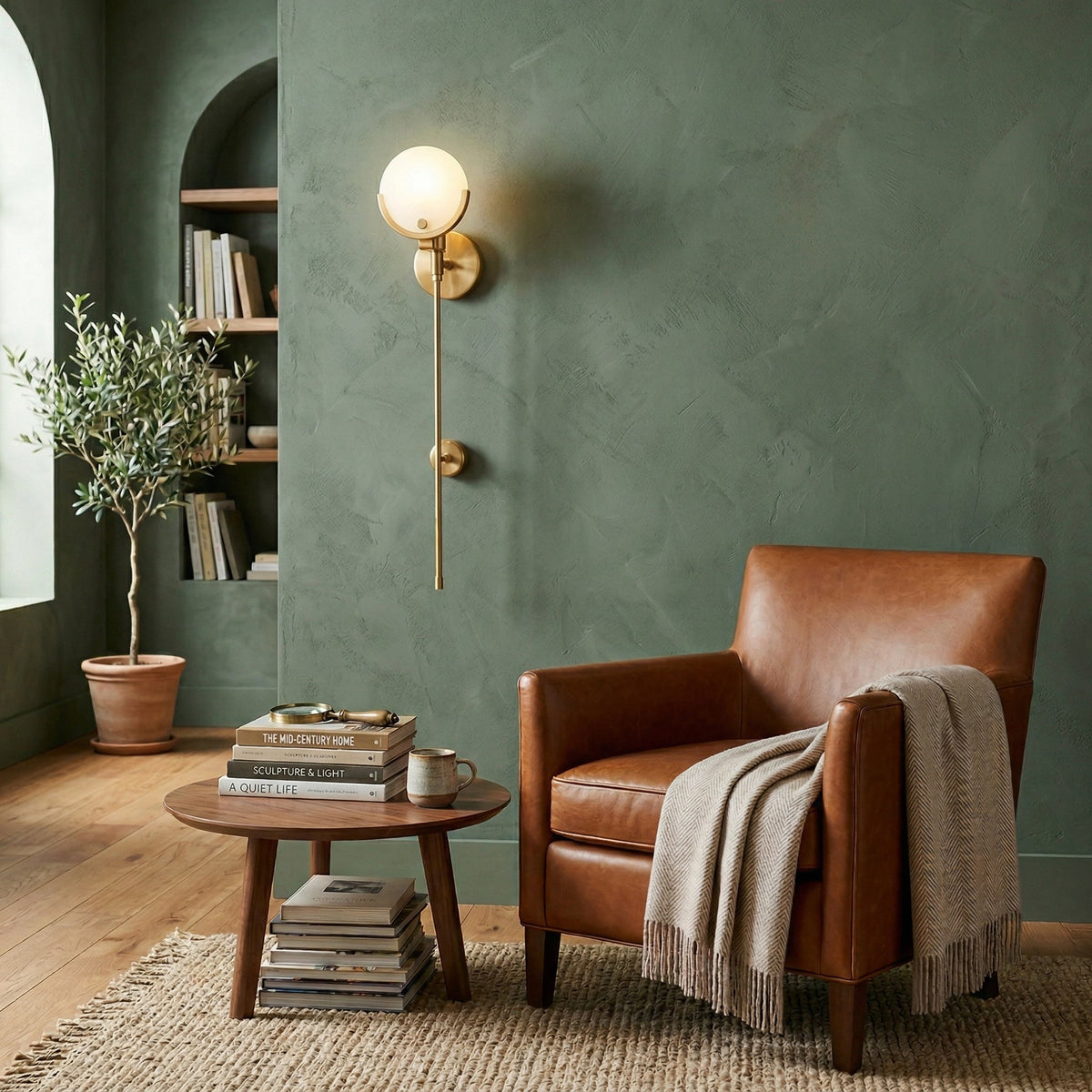 Crescent-Cradle Alabaster Globe Wall Sconce