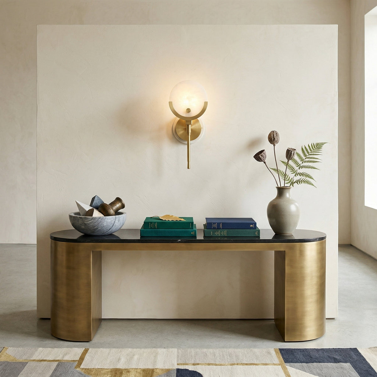 Crescent-Cradle Alabaster Globe Wall Sconce