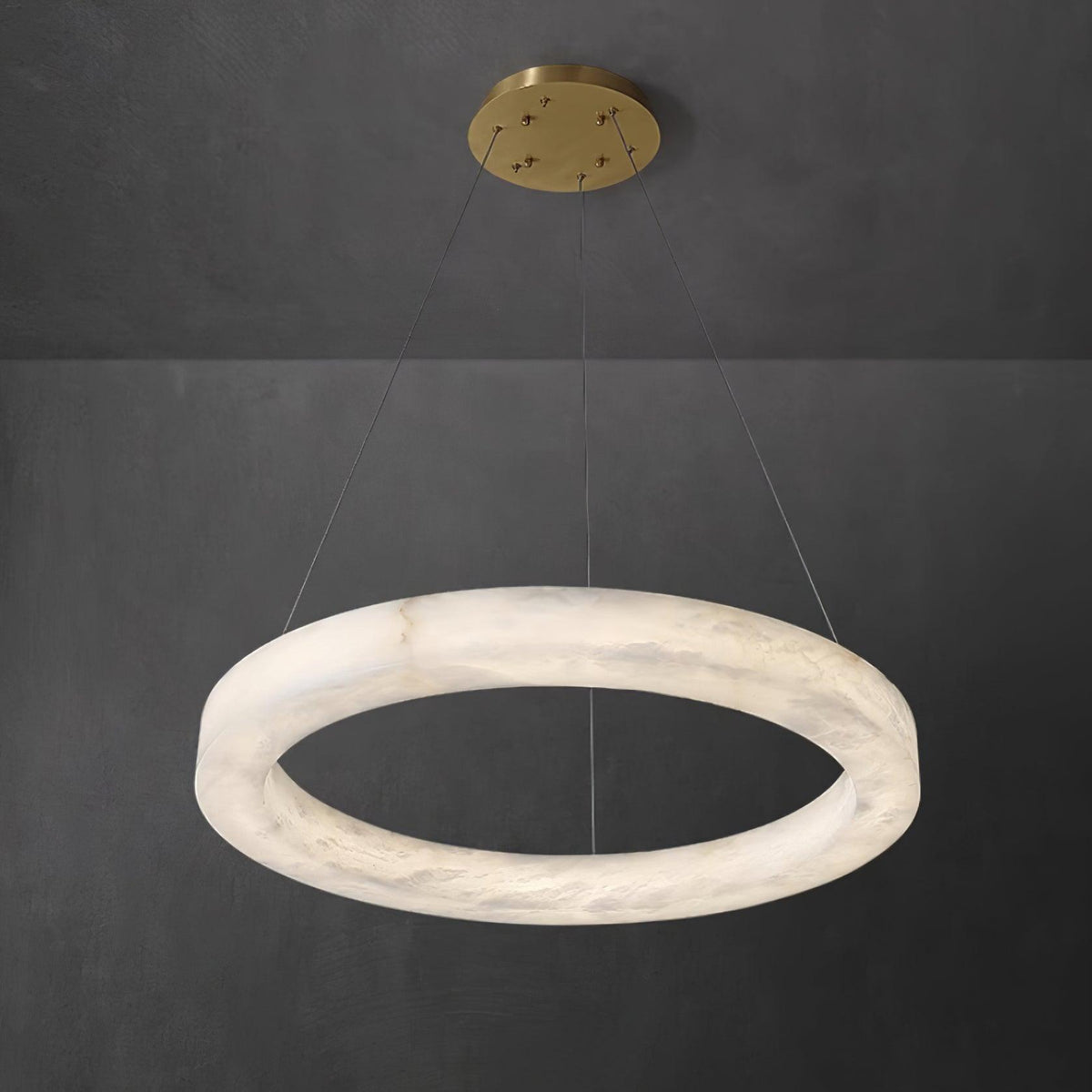 Marika Alabaster Chandelier ∅ 31.5″ x H 3.1″ / Dia 80cm x H 8cm / Brass & White Alabaster / Warm White Chandelier