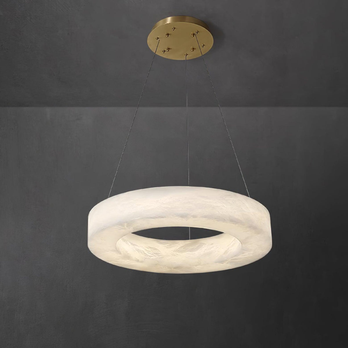 Marika Alabaster Chandelier ∅ 19.6″ x H 3.1″ / Dia 50cm x H 8cm / Brass & White Alabaster / Warm White Chandelier