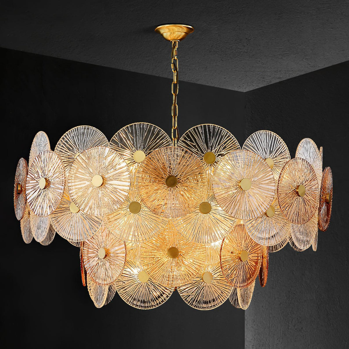 Maytoni Aster Chandelier ? 31.5″ x H 21.7″ / Dia 80cm x H 55cm / Gold & Amber Chandelier