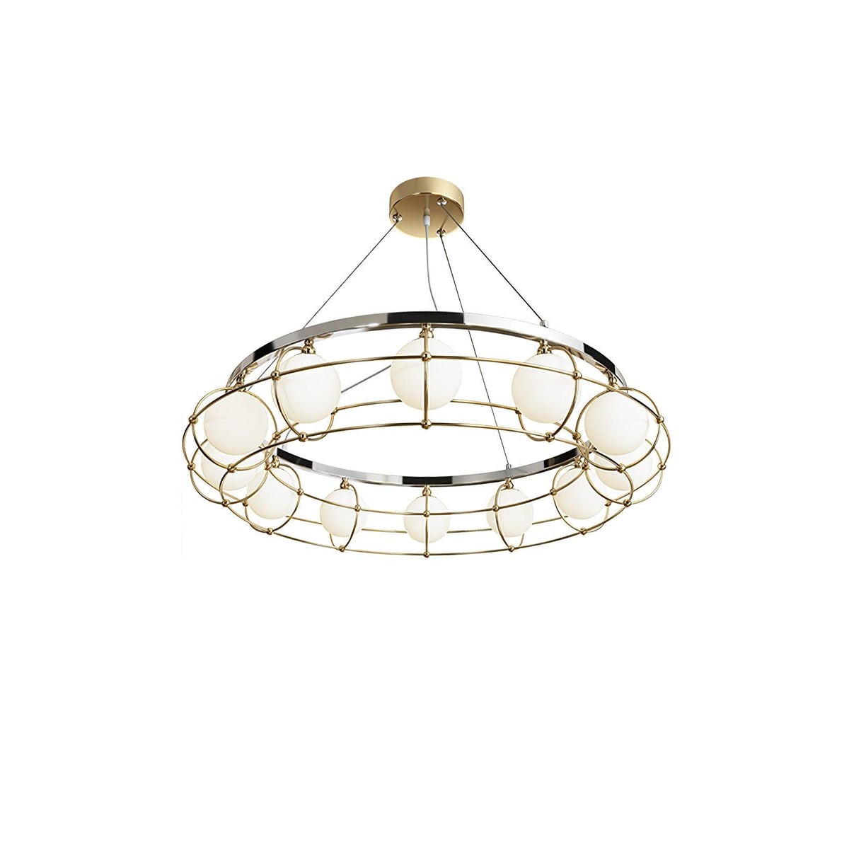 Maytoni Round Chandelier 12 lamps ∅ 37.4″ x H 59″ / Dia 95cm x H 150cm / Titanium Gold & Chrome & White / Warm Light