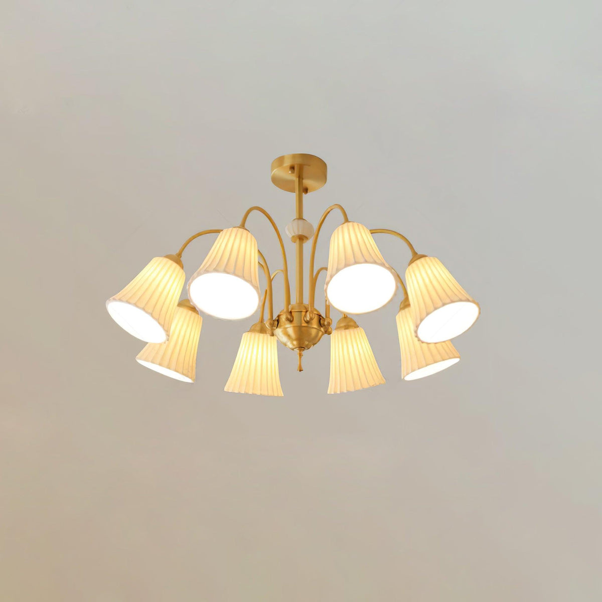 Medieval Ceramic Trumpet Chandelier 8 Lamps ∅ 30.7″ x H 16.9″ / Dia 78cm x H 43cm / Gold & White Chandelier