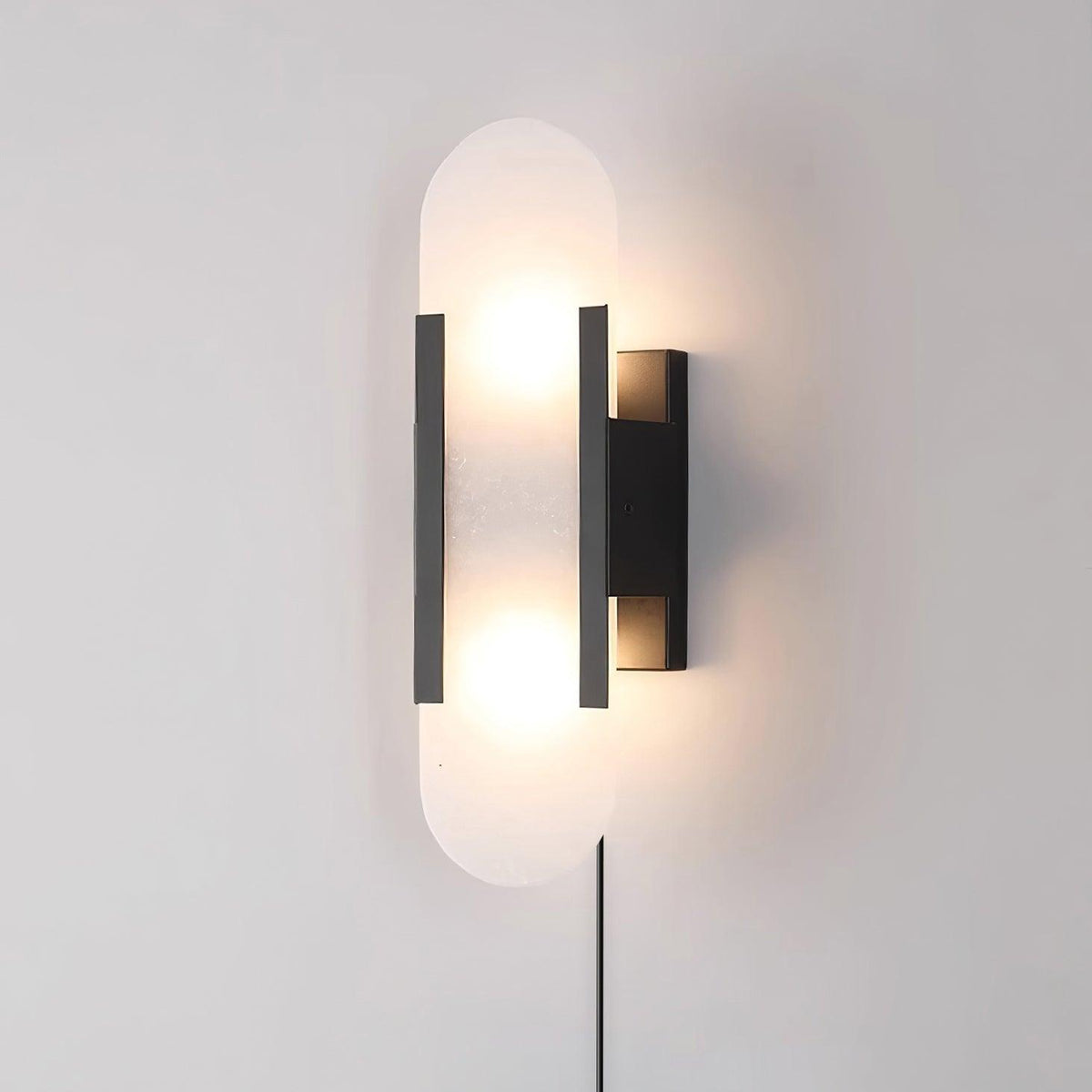 Melange Elongated Alabaster Plug-in Wall Lamp ? 3.9″ x H 13.8″ / Dia 10cm x H 35cm / Black / US Plug Wall lamp