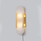 Melange Elongated Alabaster Plug-in Wall Lamp ? 3.9″ x H 13.8″ / Dia 10cm x H 35cm / Brass / US Plug Wall lamp