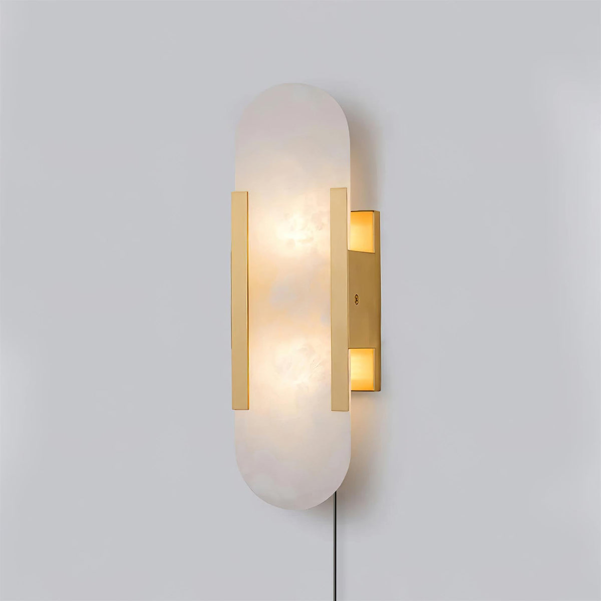 Melange Elongated Alabaster Plug-in Wall Lamp ? 3.9″ x H 13.8″ / Dia 10cm x H 35cm / Brass / US Plug Wall lamp