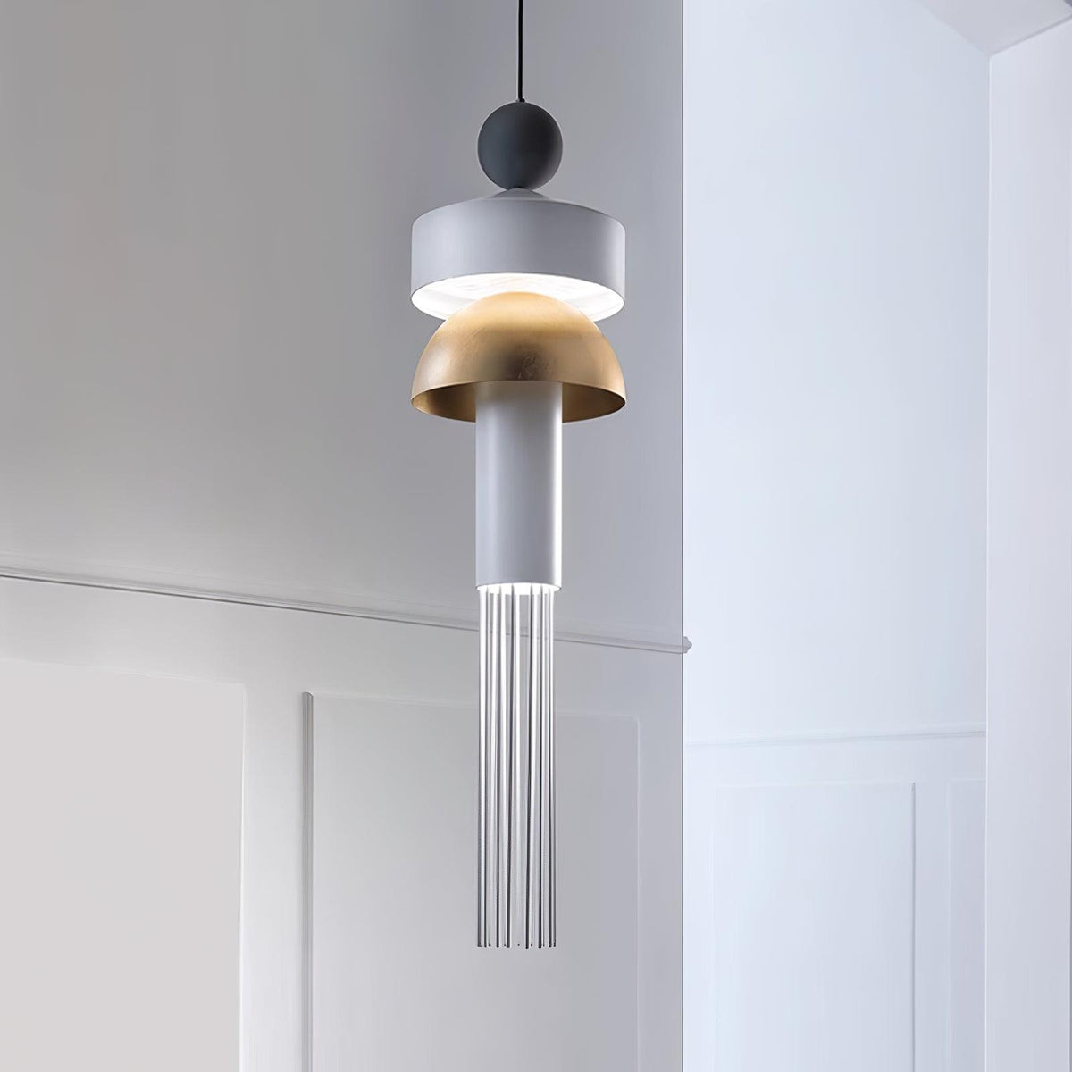 Metal Glass Pendant Light Style B ∅ 7.1″ x H 27.6″ / Dia 18cm x H 70cm / Grey / Warm Light Pendant light