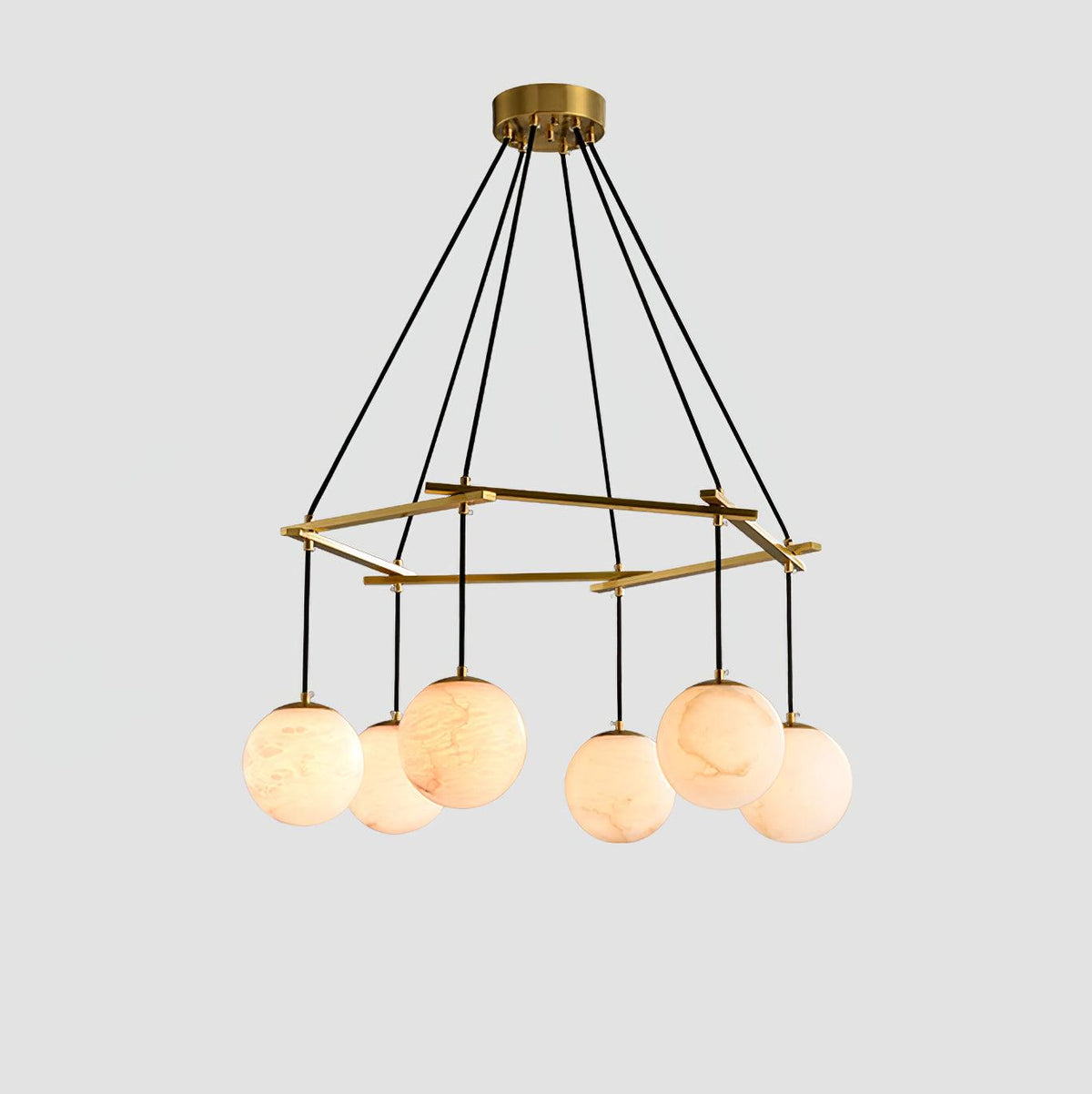 Miira Alabaster Chandelier 6 heads ∅ 29.5″ x H 59″/ Dia 75cm x H 150cm / Brass & White Alabaster Chandelier
