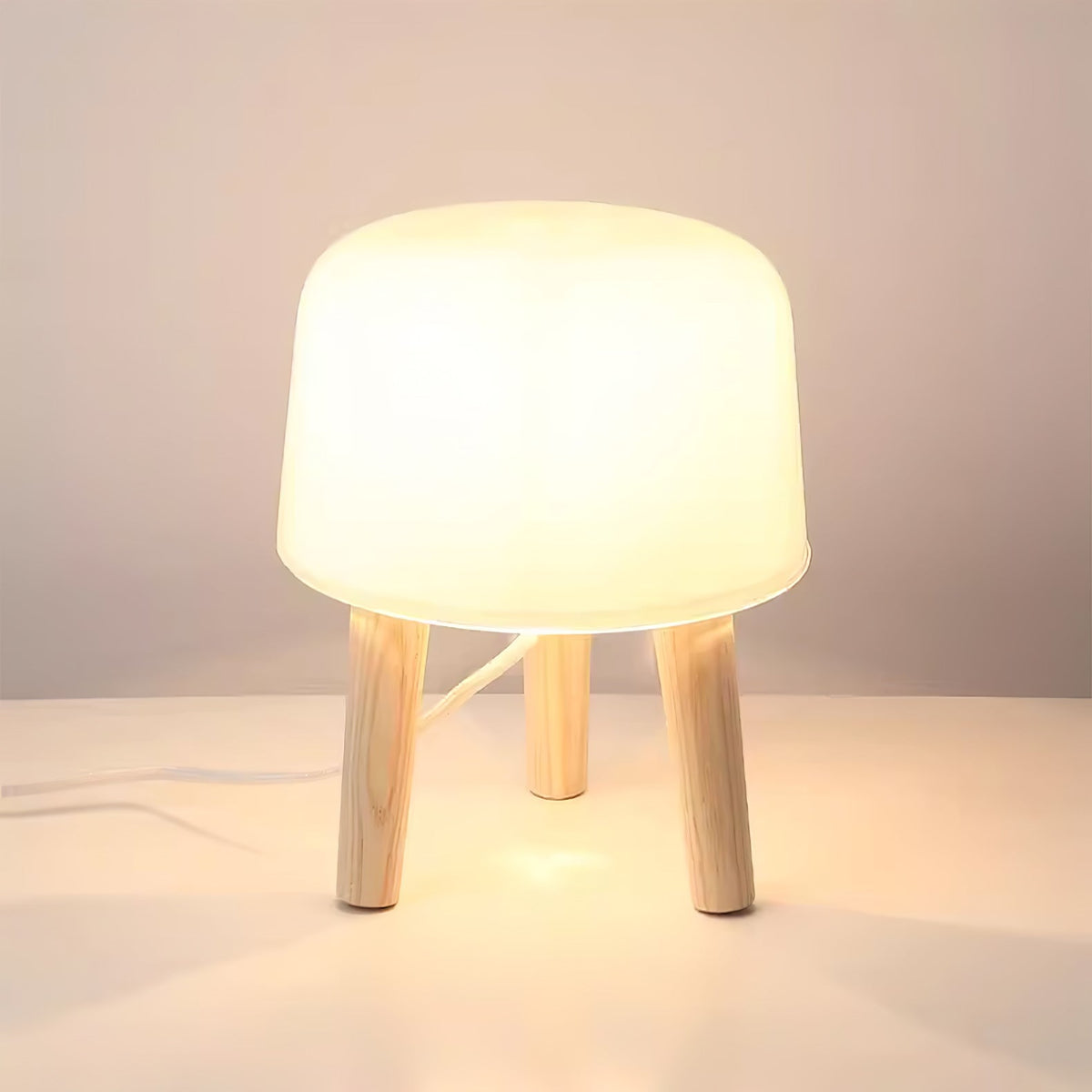 Milk Table Lamp ? 7.9″ x H 9.8″ / Dia 20cm x H 25cm / Nature wood & White / US Plug Table lamp