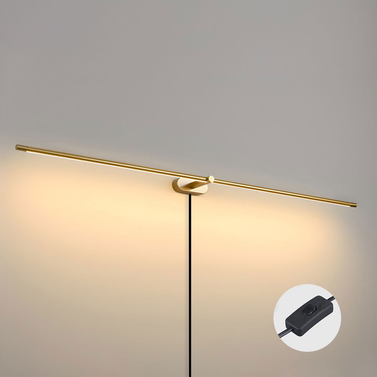Minimalist Linear Plug-in Wall Lamp ? 27″ x H 2″ / Gold & Warm Light / US Plug & Push button switch 1001 Wall lamp