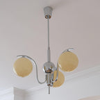 Modo Deco Chandelier 3 heads ? 22.8″ x H 15.7″/ Dia 58cm x H 40cm / Chrome & Beige Chandelier