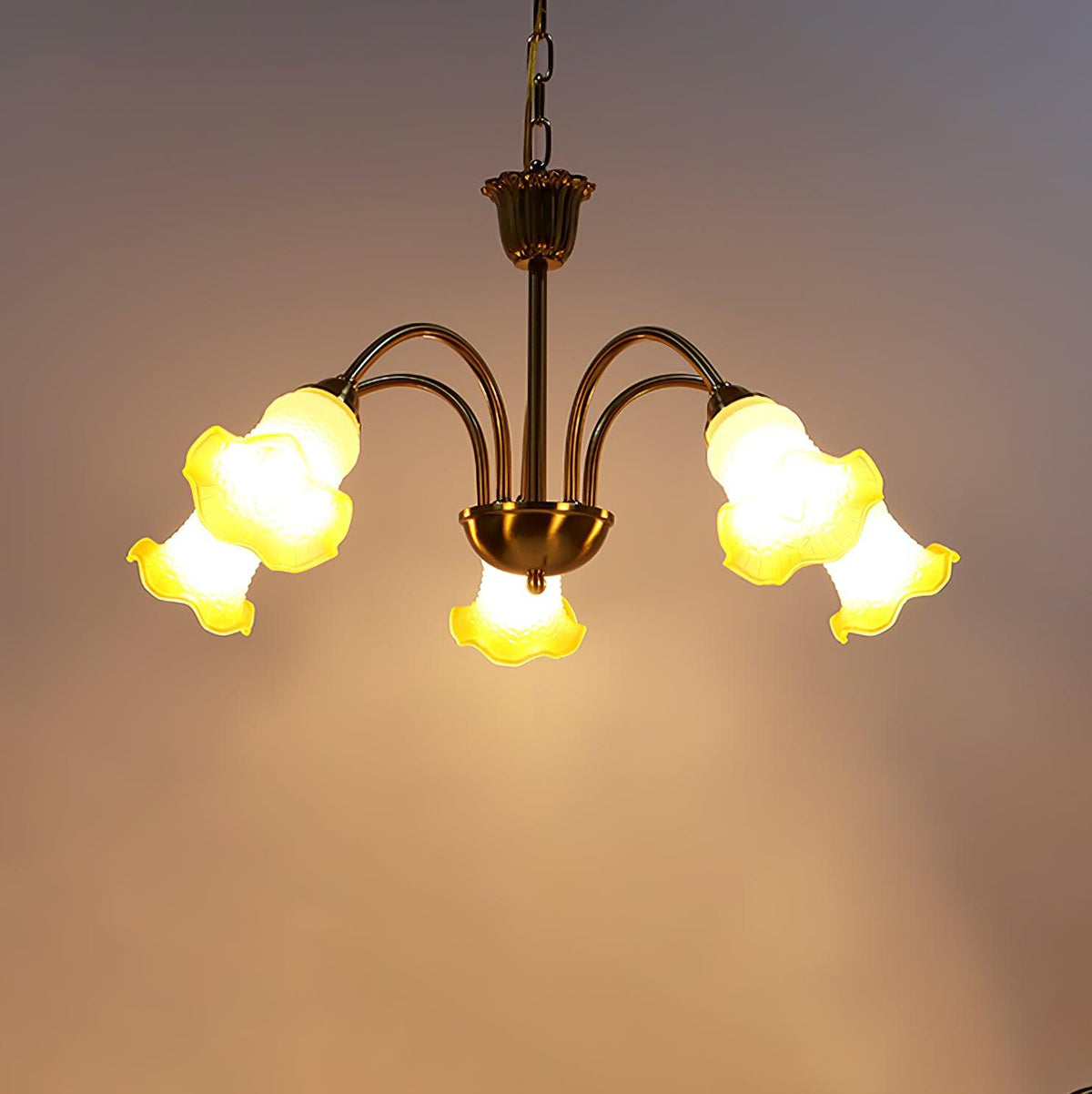 Morning Glory Chandelier 5 heads ∅ 28.3″ x H 29.5″ / Dia 72cm x H 75cm / Yellow Chandelier