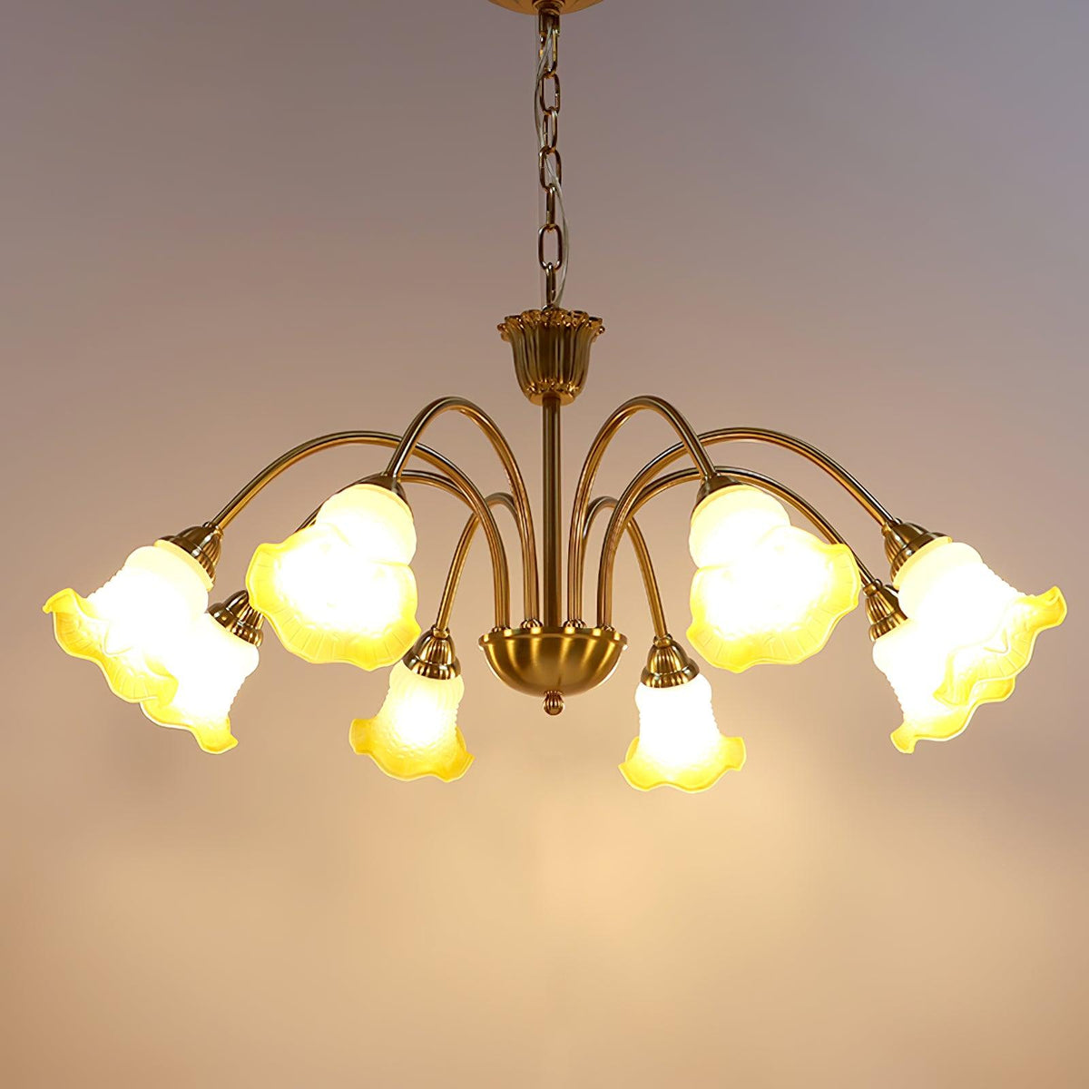 Morning Glory Chandelier 8 heads ∅ 33.5″ x H 29.5″ / Dia 85cm x H 75cm / Yellow Chandelier