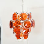 Murano Orange Disk Glass Chandelier ? 19.7″ x H 21.3″ / Chrome & Orange Chandelier