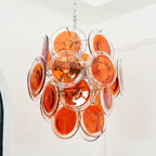 Murano Orange Disk Glass Chandelier ? 19.7″ x H 21.3″ / Chrome & Orange Chandelier