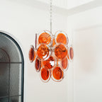 Murano Orange Disk Glass Chandelier ? 19.7″ x H 21.3″ / Chrome & Orange Chandelier