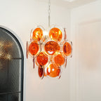 Murano Orange Disk Glass Chandelier ? 19.7″ x H 21.3″ / Chrome & Orange Chandelier